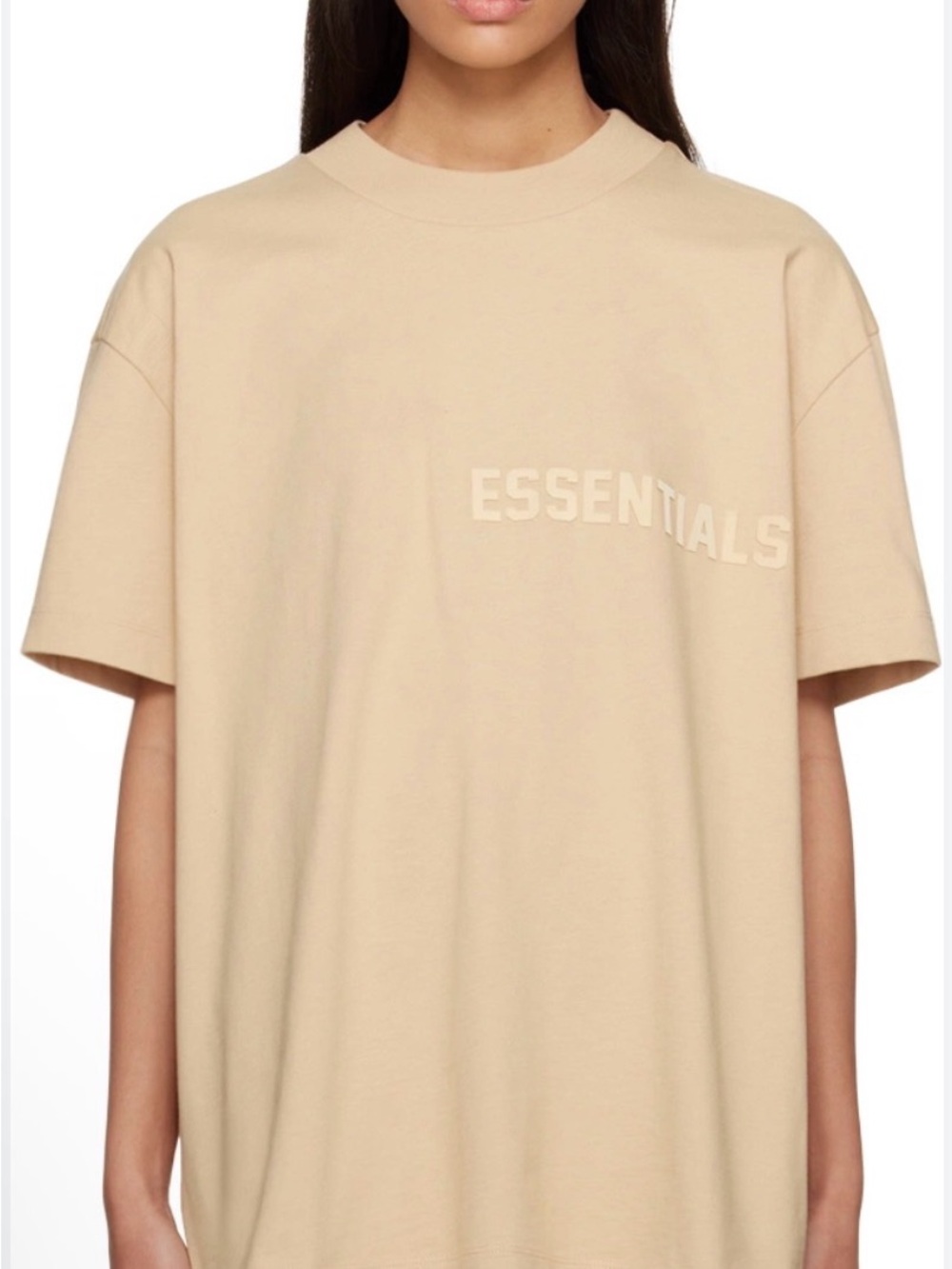 ESSENTIALS Fear Of God Beige Tonal Logo Tee Oversized Streetwear T Shirt Small